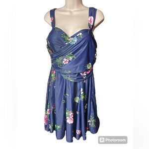 Cocopear Blue & Pink Floral Swim Dress One Piece
